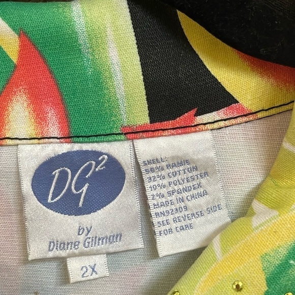 NWOT Diane Gilman colorful tropical jacket w/ gold buttons & embellishments. 2X - Picture 12 of 13